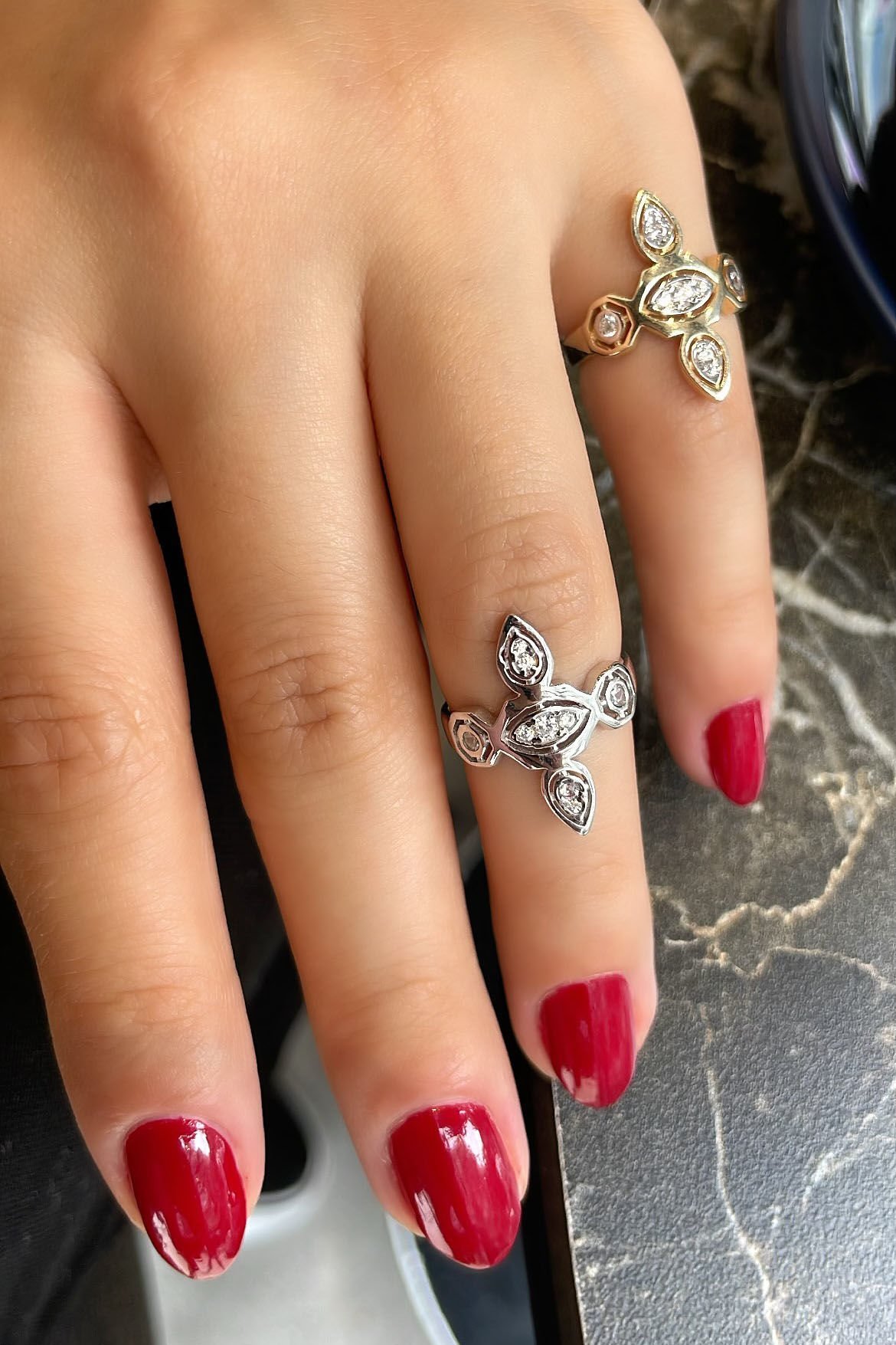 Damla ve Mekik Kesim Gümüş Yüzük