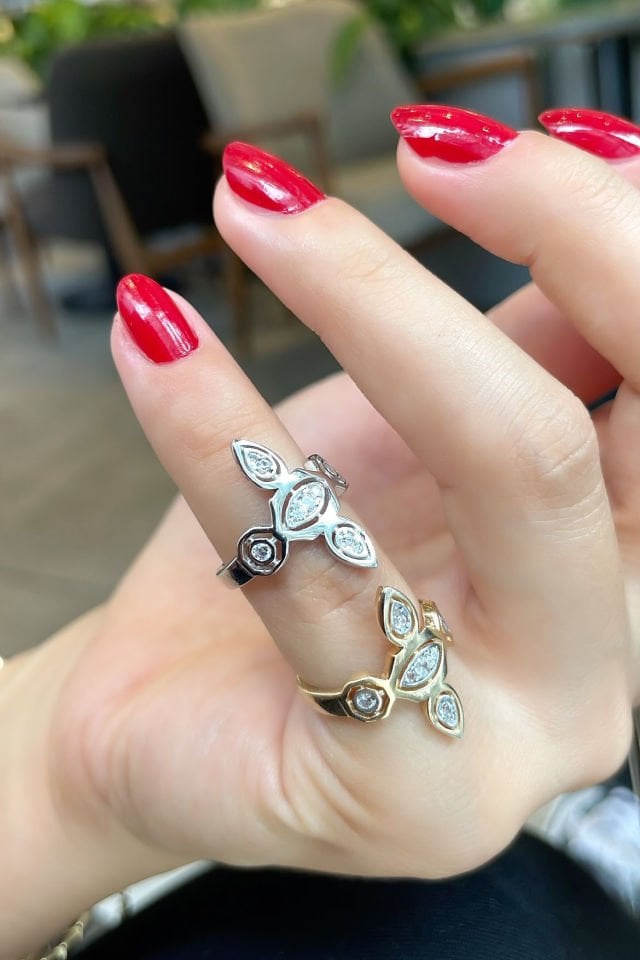 Damla ve Mekik Kesim Gümüş Yüzük