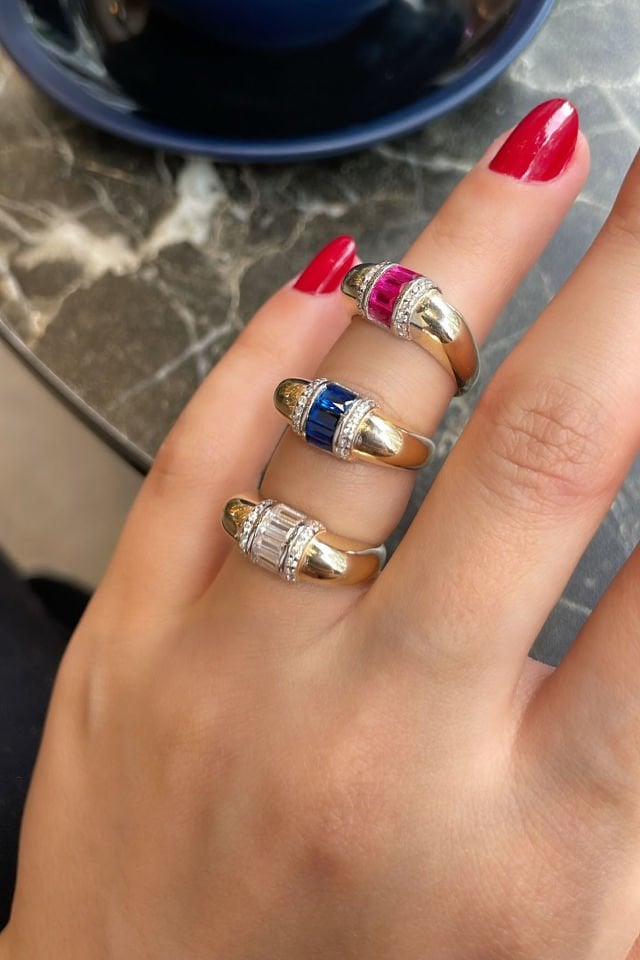 Bombeli Baget Taşlı Gümüş Yüzük