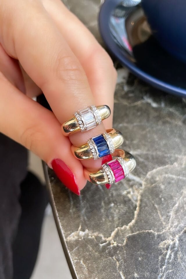 Bombeli Baget Taşlı Gümüş Yüzük