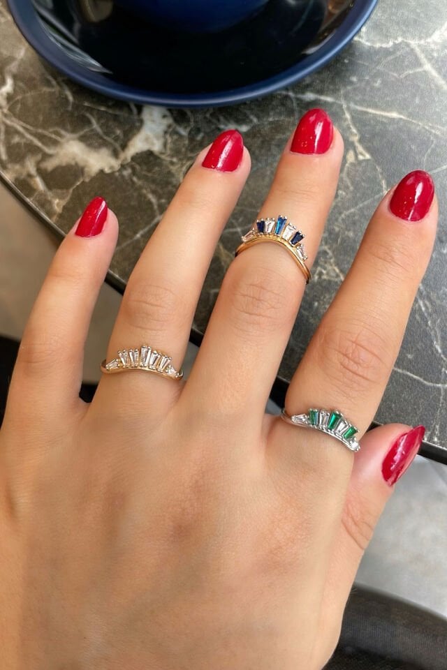 Baget Taşlı Saçak Gümüş Yüzük