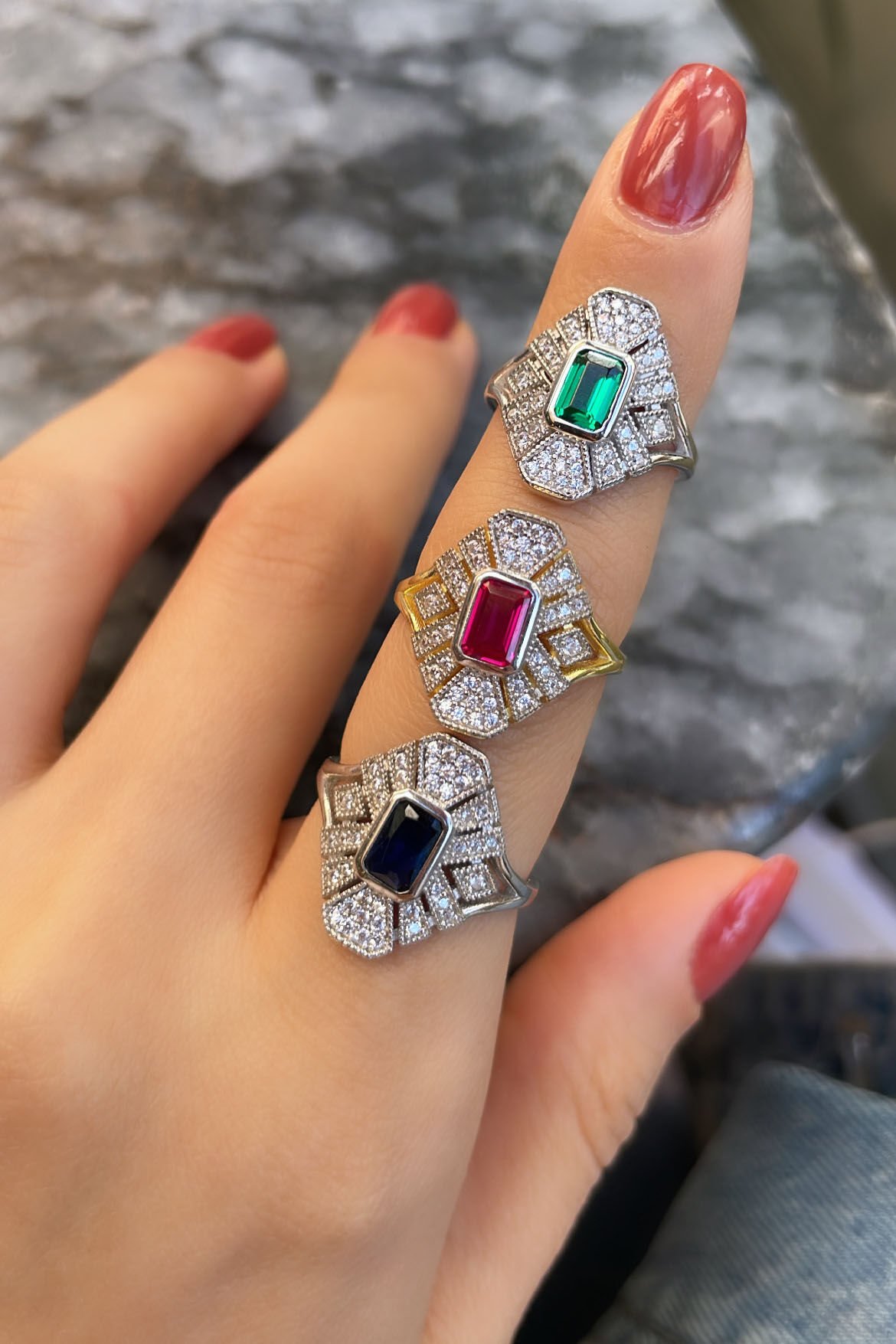 Baget Taşlı Fantezi Gümüş Yüzük