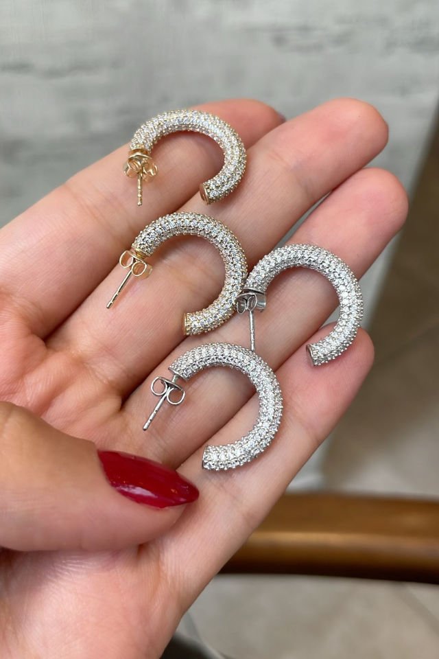 Taşlı Gümüş Küpe