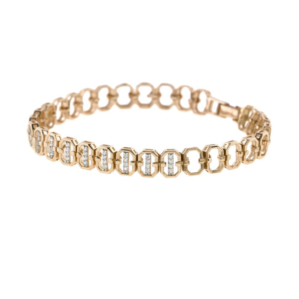 Yarım Tur Taşlı Oktagon Gümüş Bileklik