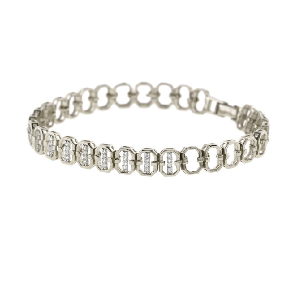 Yarım Tur Taşlı Oktagon Gümüş Bileklik