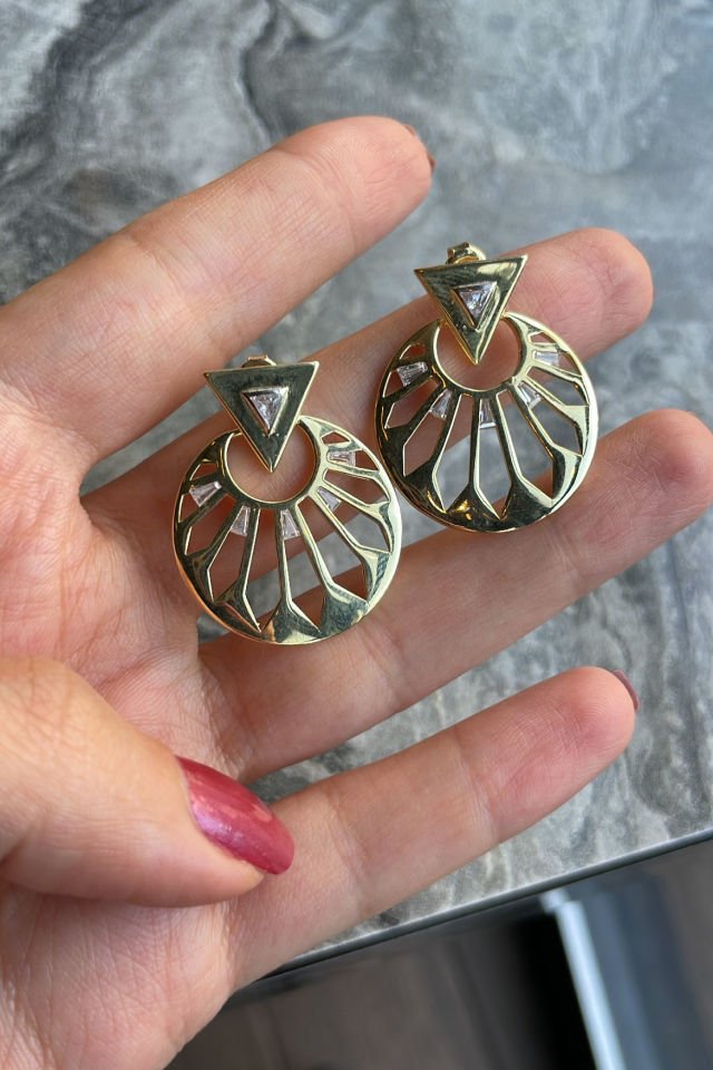 Taşlı Tasarım Gümüş Küpe