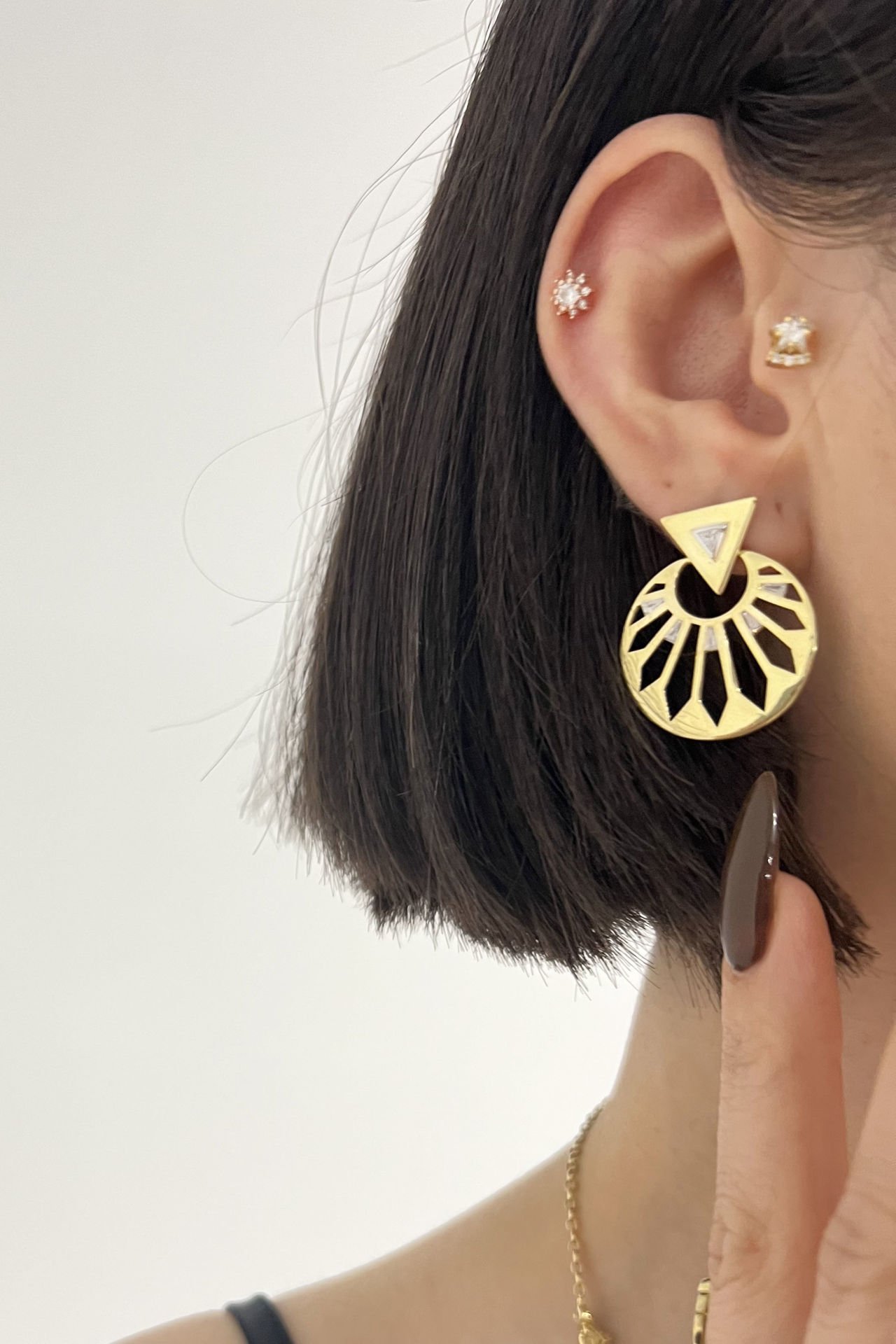 Taşlı Tasarım Gümüş Küpe