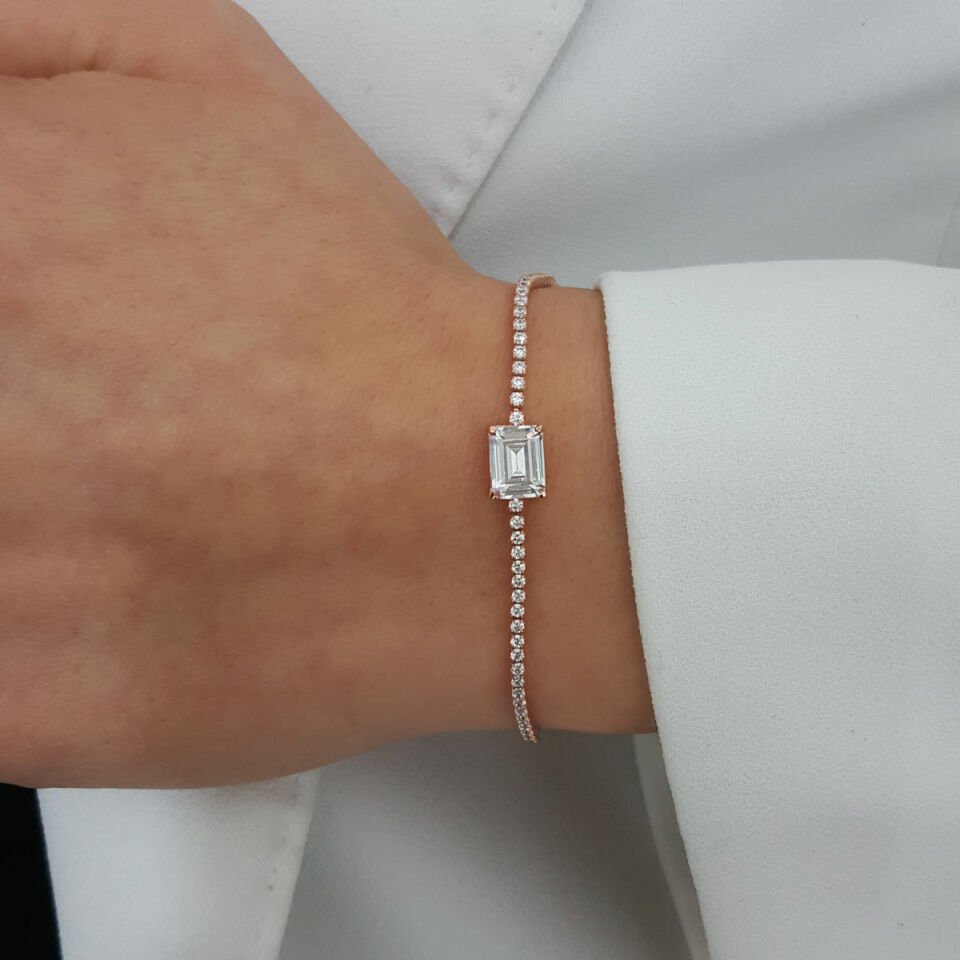 Baget Taşlı Su Yolu Gümüş Bileklik