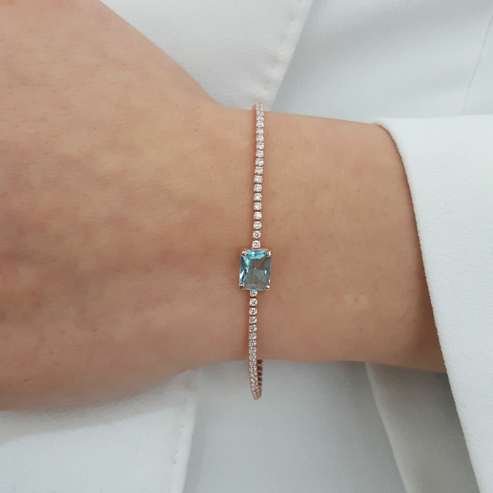 Baget Taşlı Su Yolu Gümüş Bileklik