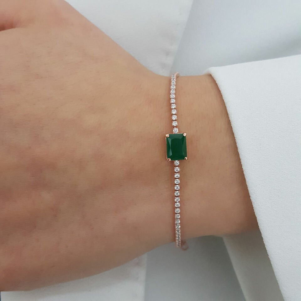 Baget Taşlı Su Yolu Gümüş Bileklik