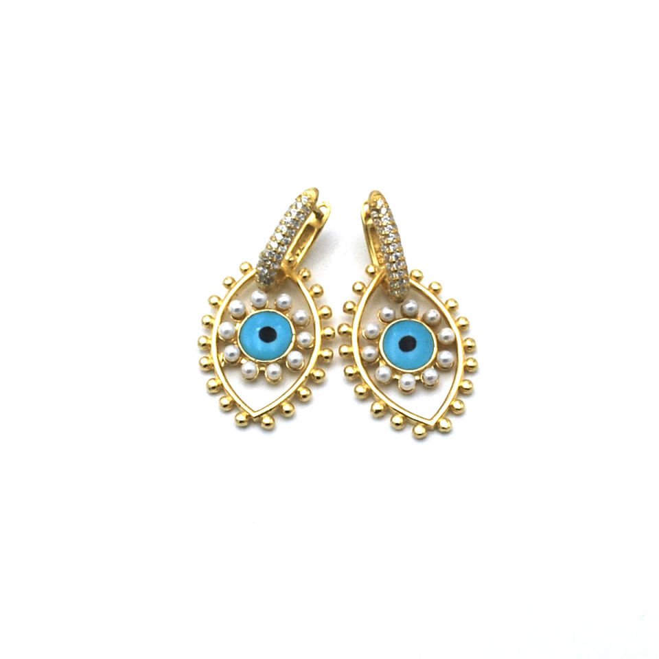 Boncuklu Nazar Göz Gümüş Küpe