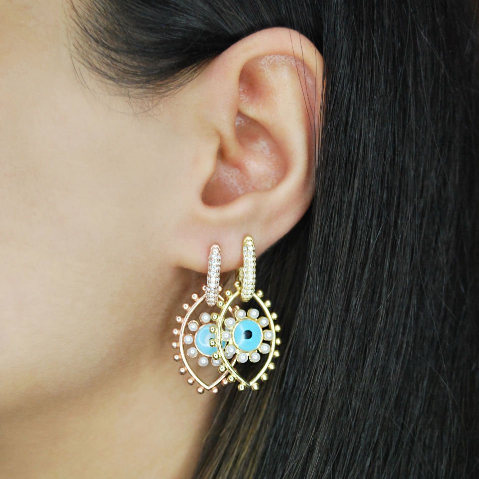 Boncuklu Nazar Göz Gümüş Küpe