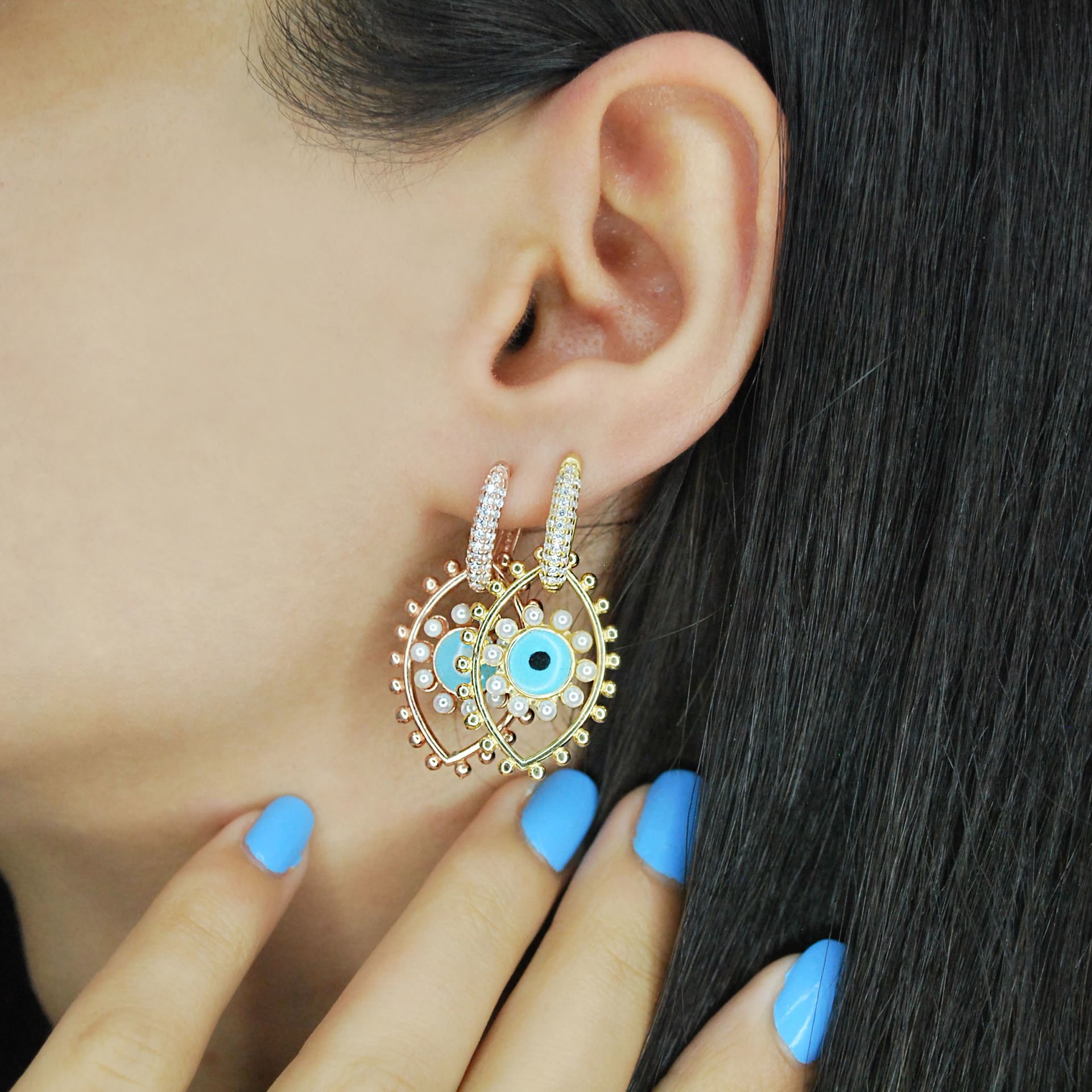 Boncuklu Nazar Göz Gümüş Küpe