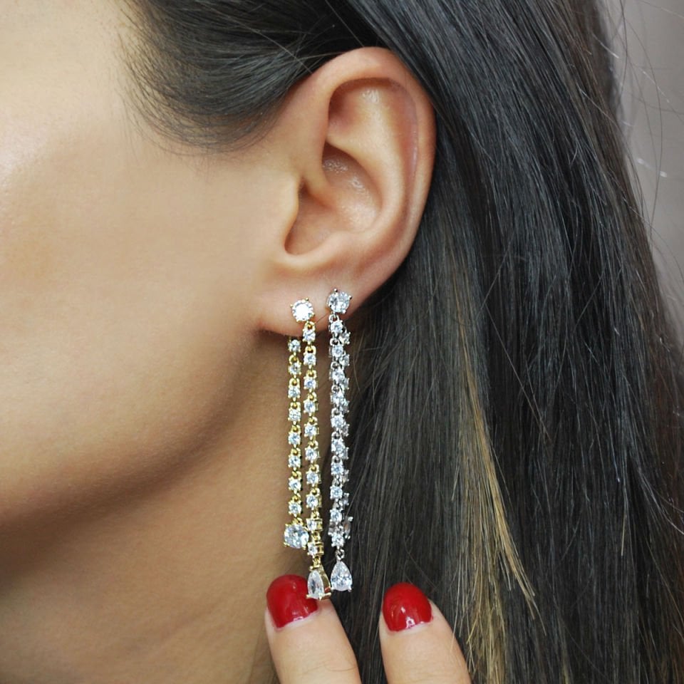 Çift Sıra Su Yolu Gümüş Küpe