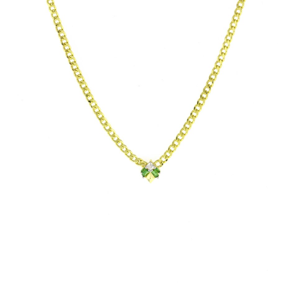 Kare ve Baget Taşlı Gümüş Kolye