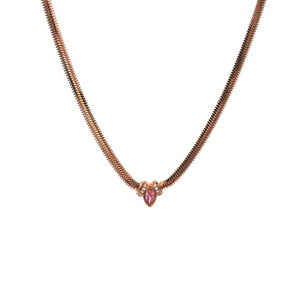 Mekik Taşlı Yassı Zincir Gümüş Kolye