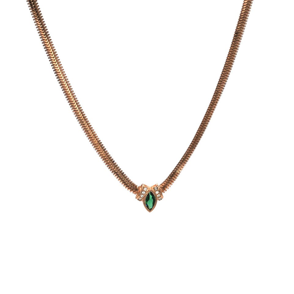 Mekik Taşlı Yassı Zincir Gümüş Kolye