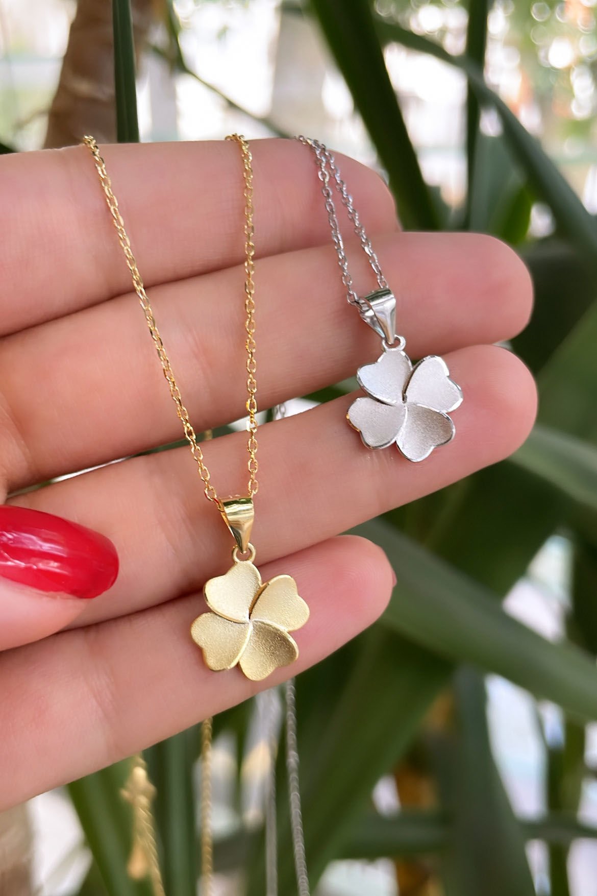 İthal Çift Taraflı Yonca Kolye