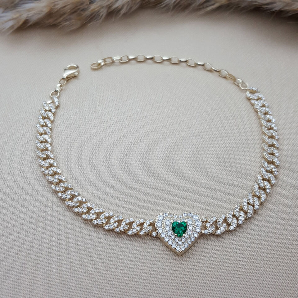 Taşlı Kalp Gurmet Su Yolu Gümüş Bileklik