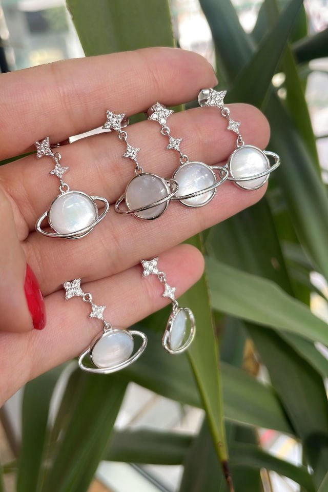 İthal Gezegen Gümüş Küpe