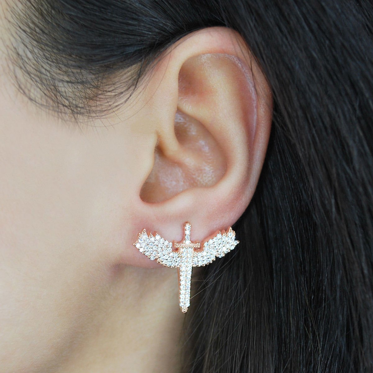 Taşlı Mikail Melek Gümüş Küpe