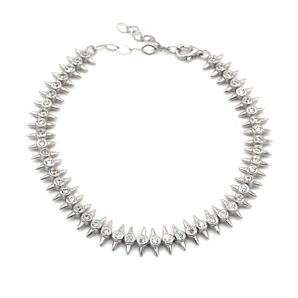 Dikenli Tasarım Su Yolu Gümüş Bileklik