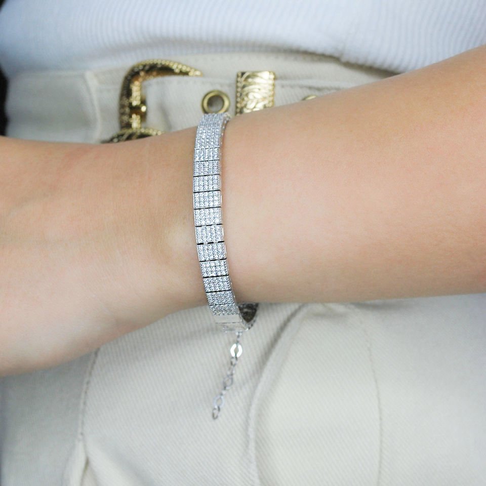 Dikdörtgen Blok Su Yolu Gümüş Bileklik