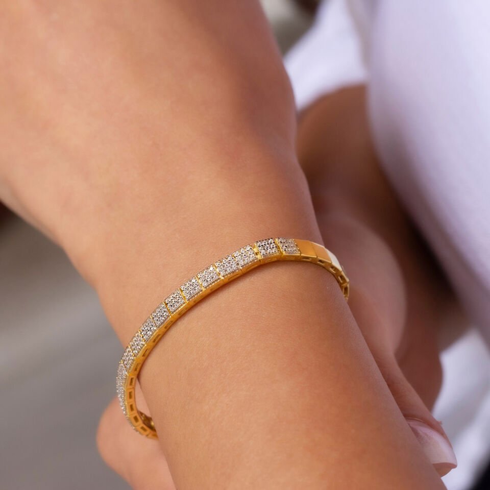 Kare Blok Su Yolu Gümüş Bileklik