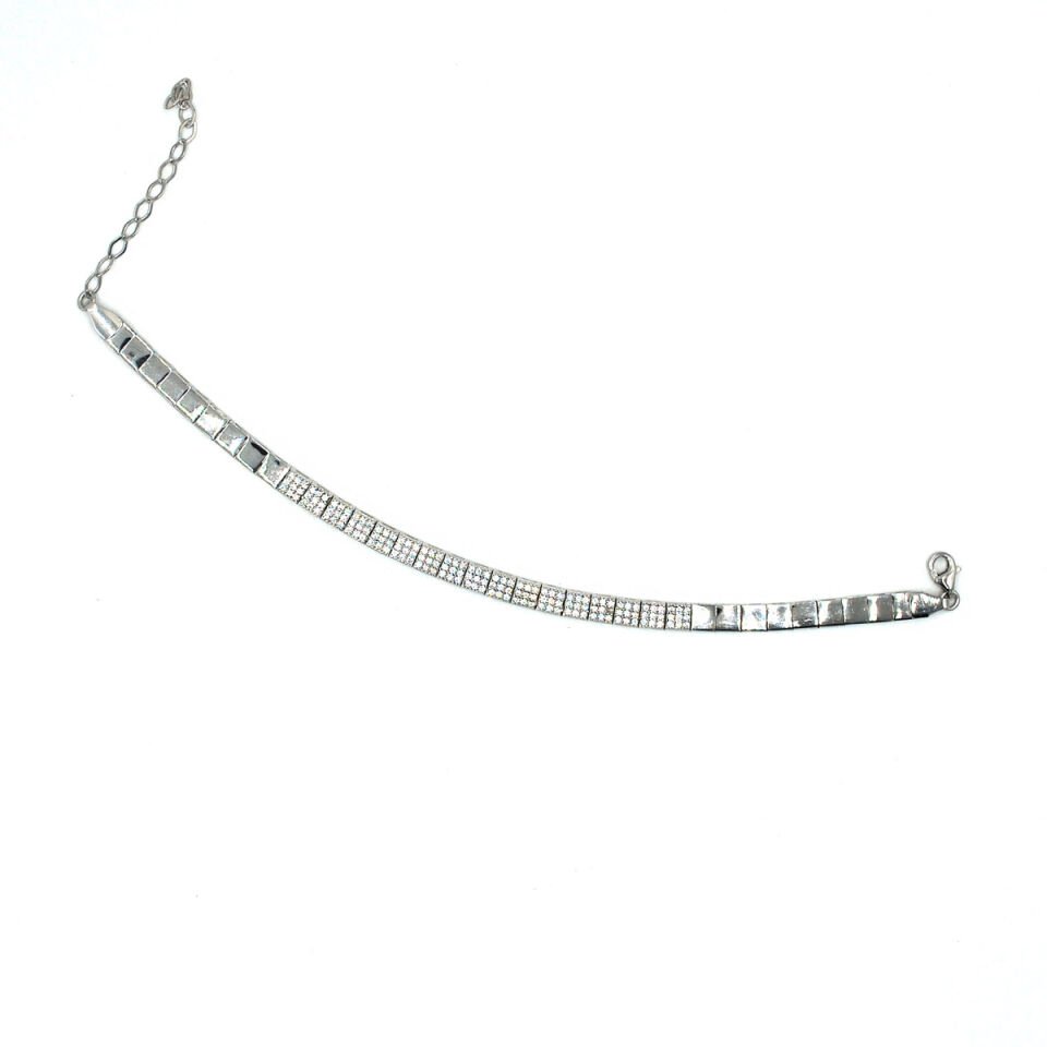 Kare Blok Su Yolu Gümüş Bileklik