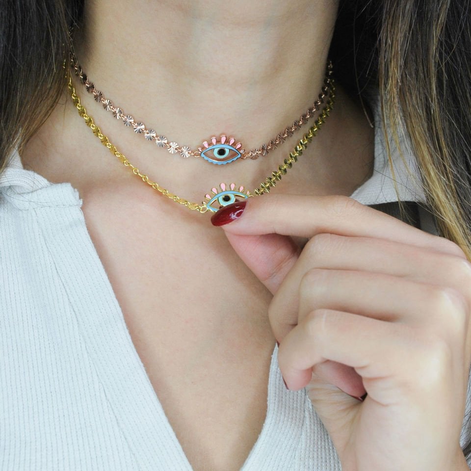 Nazar Göz Pul Zincir Gümüş Choker