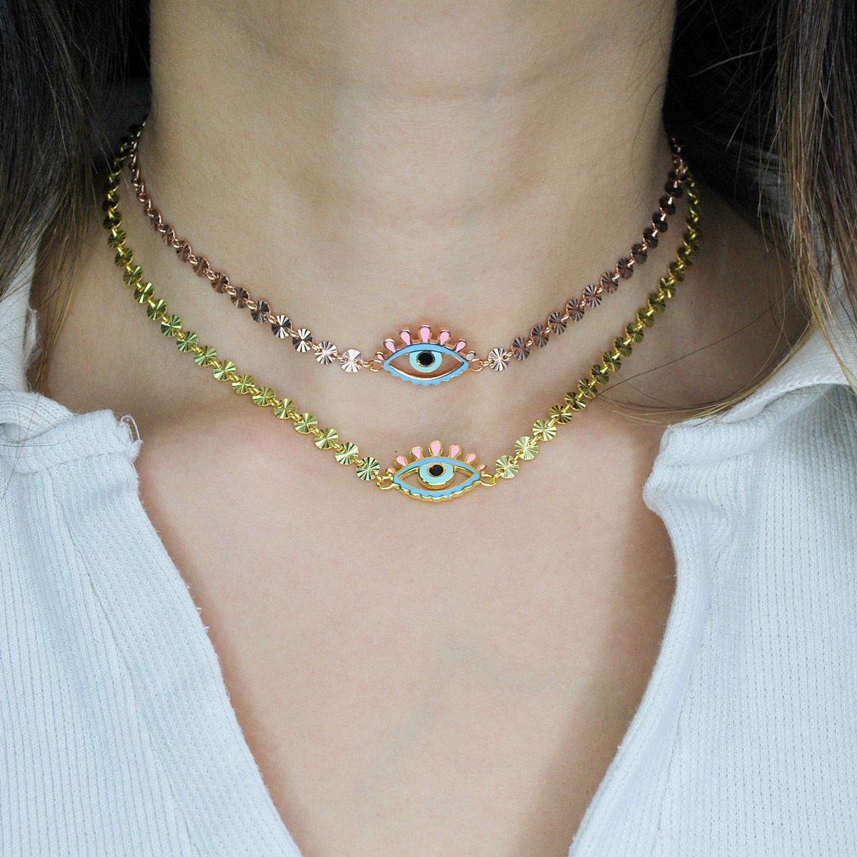 Nazar Göz Pul Zincir Gümüş Choker