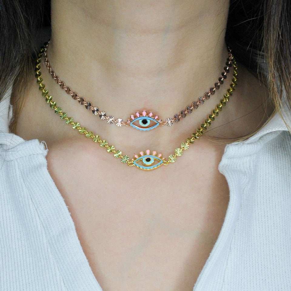 Nazar Göz Pul Zincir Gümüş Choker