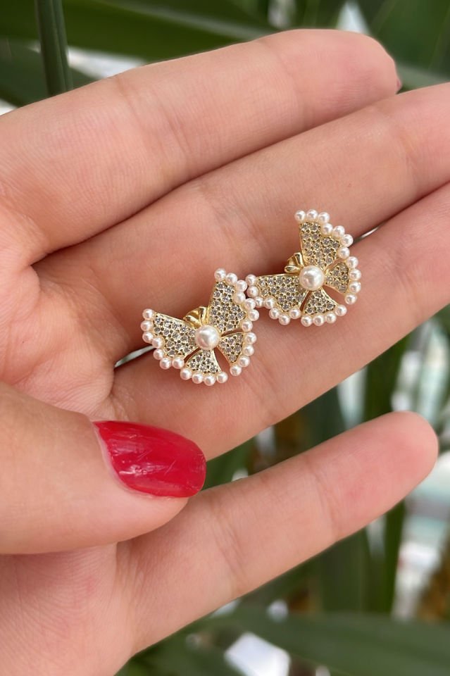 İthal İnci Kelebek Gümüş Küpe