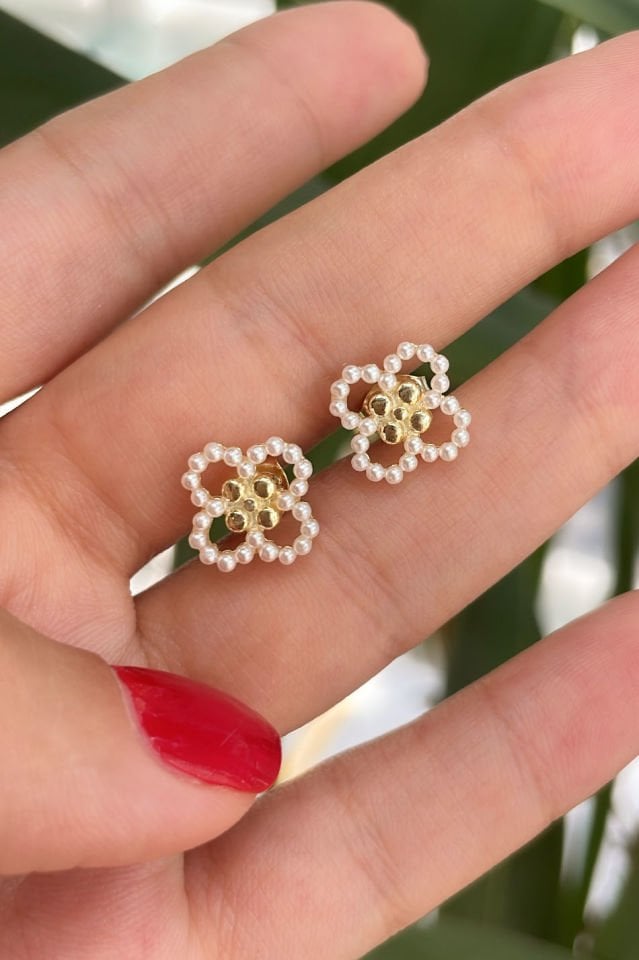 İthal Yonca İncili Gümüş Küpe