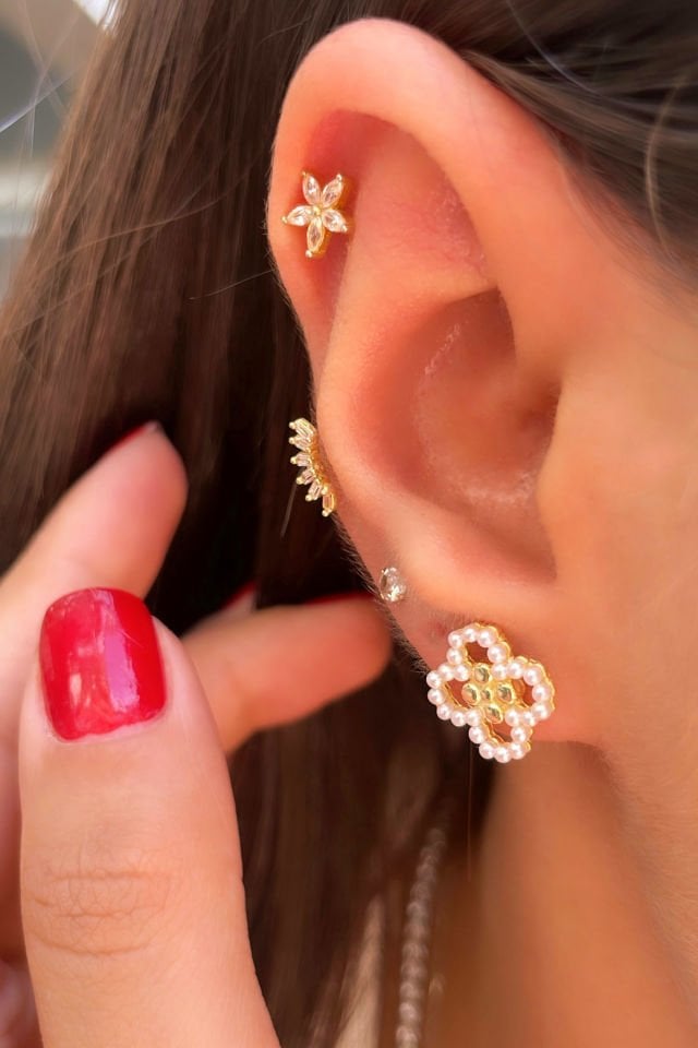 İthal Yonca İncili Gümüş Küpe