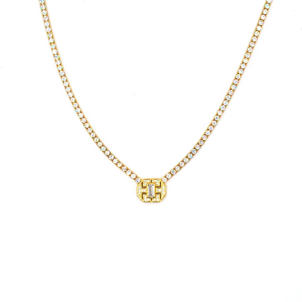 Baget Taşlı Su Yolu Gümüş Kolye