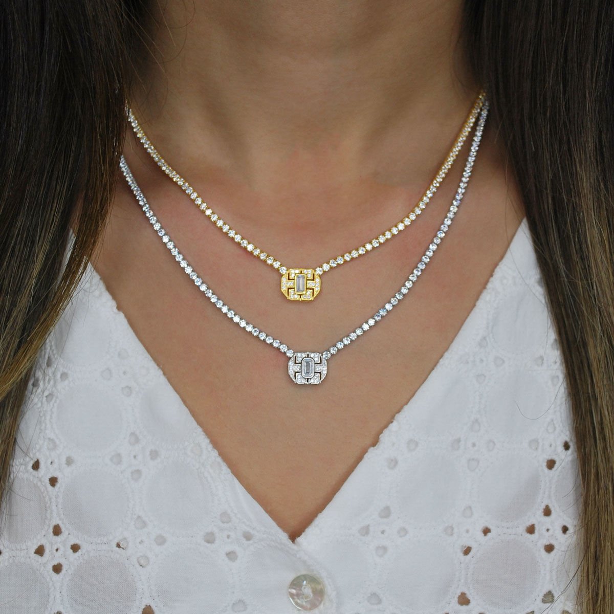 Baget Taşlı Su Yolu Gümüş Kolye