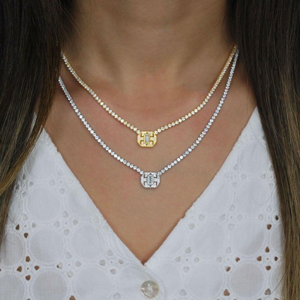 Baget Taşlı Su Yolu Gümüş Kolye