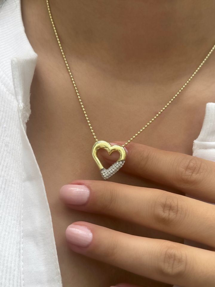 Yarı Taşlı Kalp Gümüş Kolye