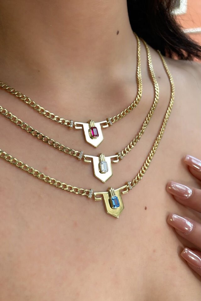 Kalkan Figür Gurmet Zincir Gümüş Kolye