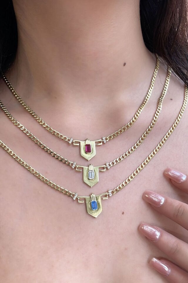 Kalkan Figür Gurmet Zincir Gümüş Kolye