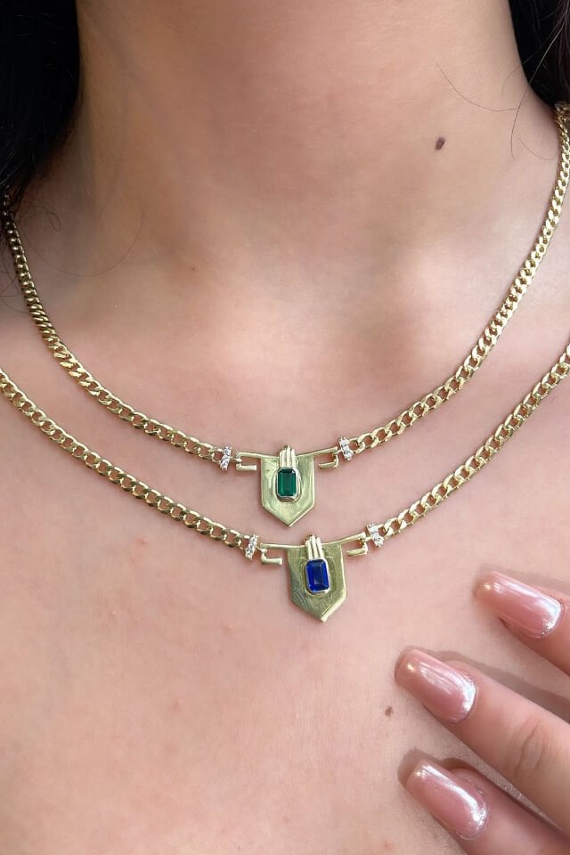 Kalkan Figür Gurmet Zincir Gümüş Kolye