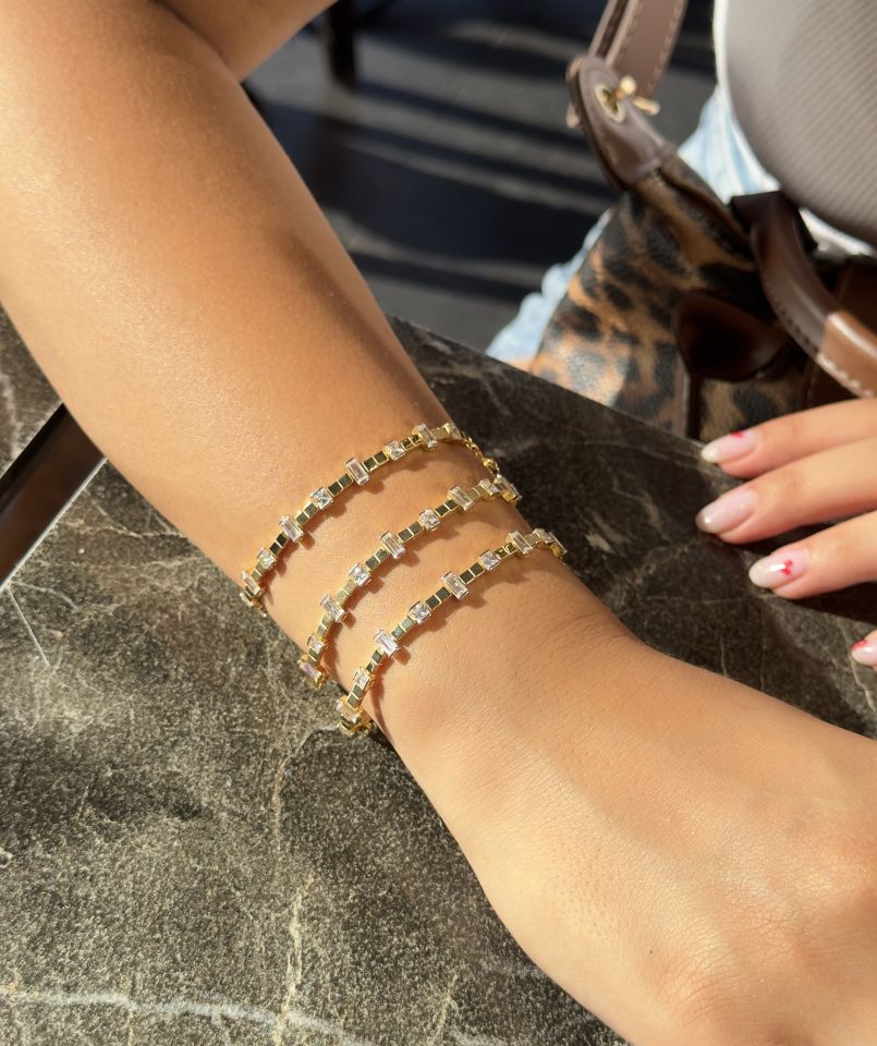 Baget Taşlı Sıralı Gümüş Bileklik