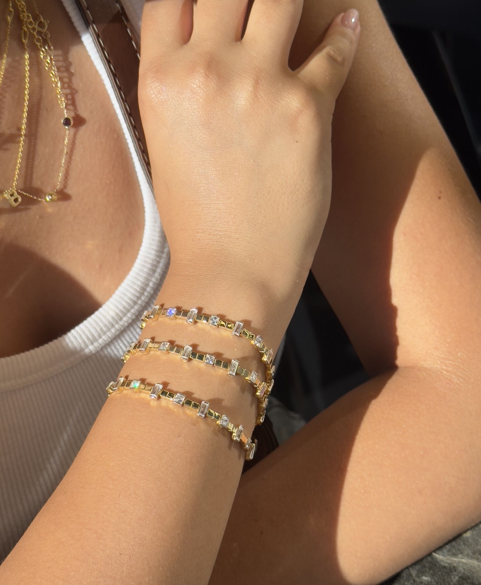 Baget Taşlı Sıralı Gümüş Bileklik