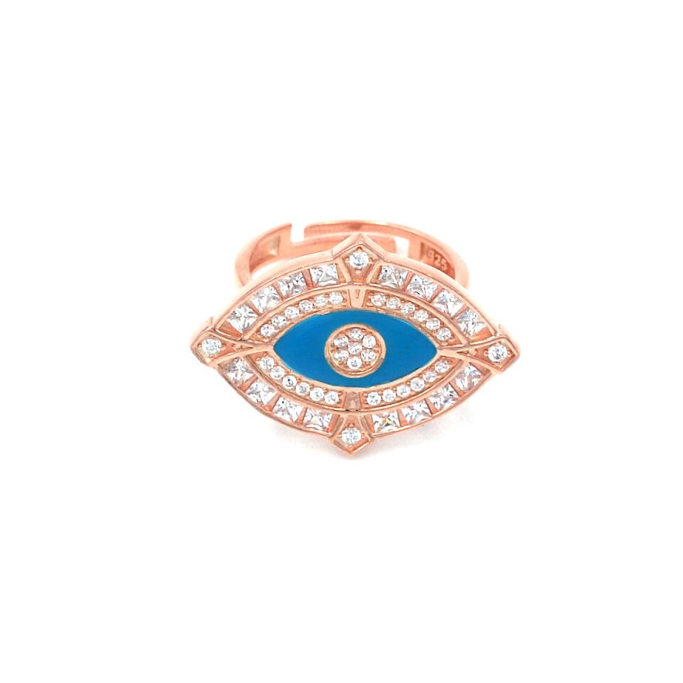 Taşlı Mekik Göz Gümüş Yüzük