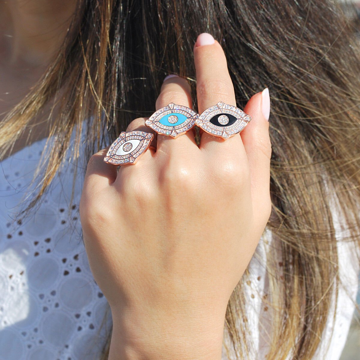 Taşlı Mekik Göz Gümüş Yüzük