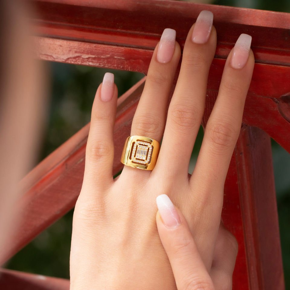 Üçlü Baget Taşlı Gümüş Yüzük