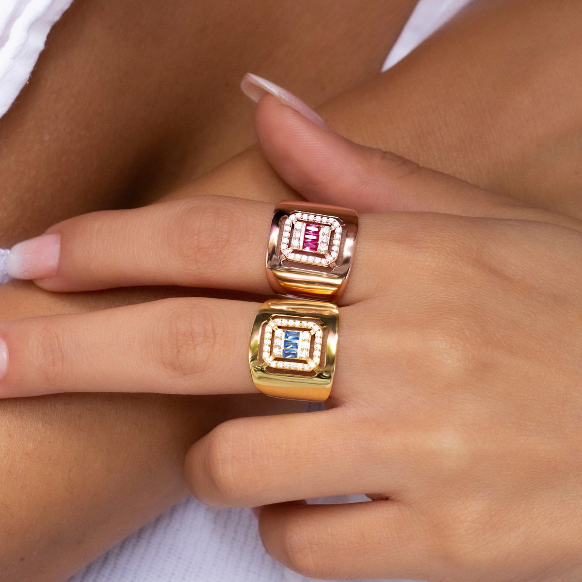 Üçlü Baget Taşlı Gümüş Yüzük