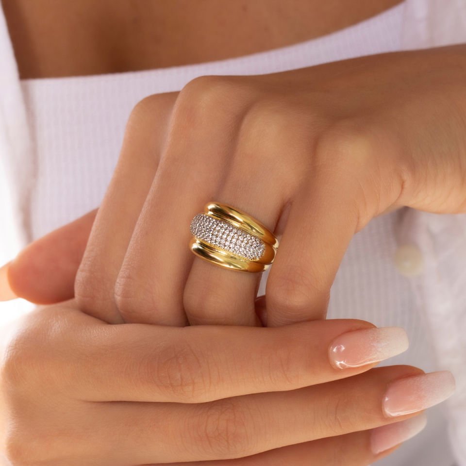 Bombeli Taşlı Tasarım Gümüş Yüzük