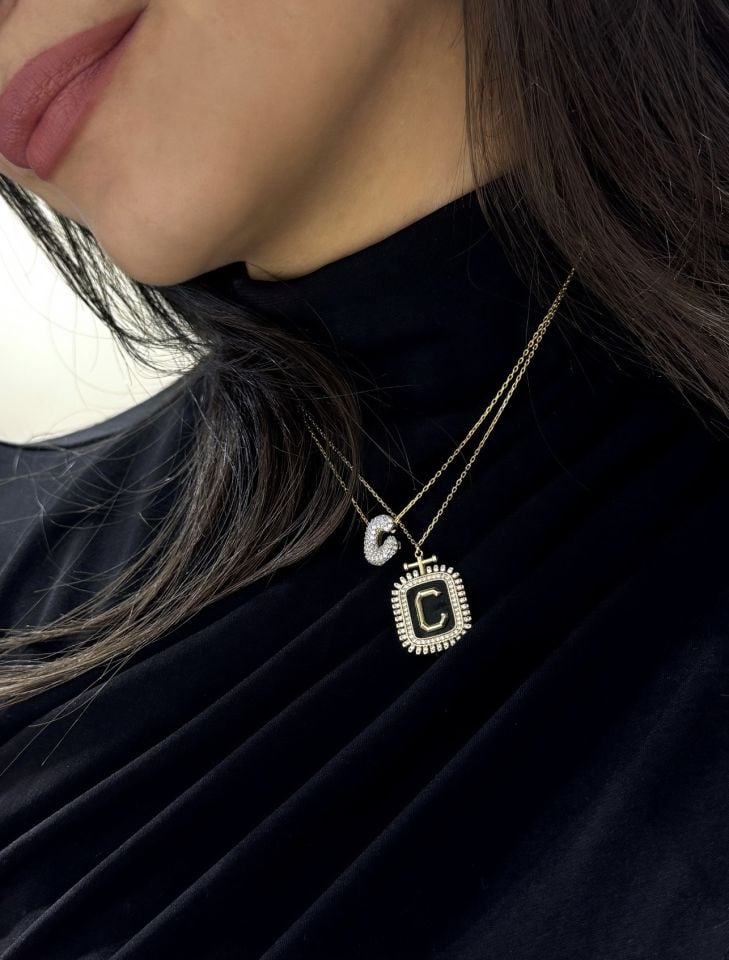 Taşlı Harf Gümüş Kolye